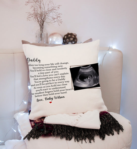 Dad to Be Personalized Pillow (Insert Included) Custom Sonogram Fathers Day Gift New Daddy 1-side Print NPL133