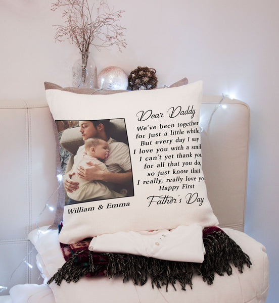 Happy First Fathers Day Personalized Pillow (Insert Included) Custom Gift for New Dad 1-side Print| NPL127