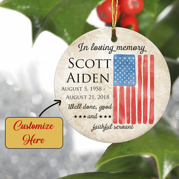 Remembrance Circle Ornament - Flag Memorial Ornament 2 Sided Ornament Personalized Military Memorial Gift Remembrance Ornament for Father Mother Loved One in Heaven - JOR56