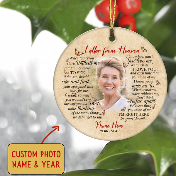 Personalized Memorial Ornament - Letter from Heaven, Christmas Remembrance Decor, Memorial Gift for Loss of A Loved One| NOM181
