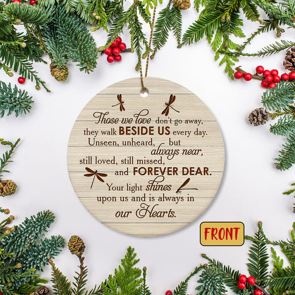 Personalized Memorial Circle Ornament - Always In Our Heart Dragonfly Ornament Ceramic 2 Sided Ornament Christmas Memorial Sympathy Remembrance Ornament for Loss of Loved One - JOR44