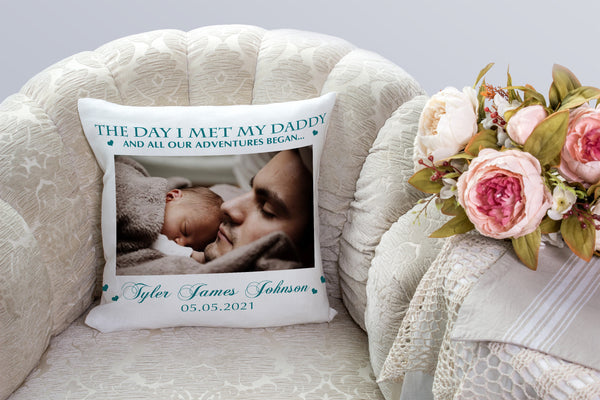 New Dad Personalized Pillow (Insert Included) Custom Photo Happy First Father's Day Gift 1-side Print| NPL101