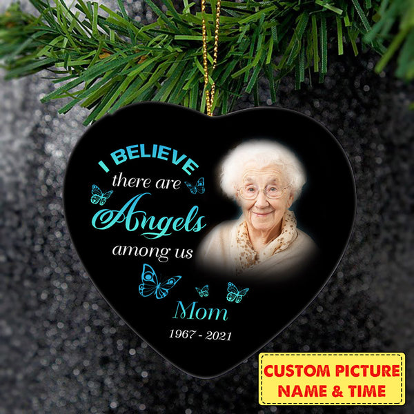 Custom Memorial Ornament - Angels Among Us, Christmas in Heaven, Remembrance Home Decor, Memorial Gift for Loss of Son, Husband, Father| NOM55