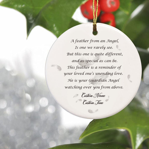 Christmas Memorial Ornament - A Feather from A Guardian Angel Custom Name Ornament Memorial Gift Sympathy Gift Remembrance Ornament For Deceased Father, Mother, Son, Brother, Loved One - JOR27