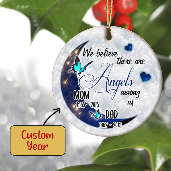 Personalized Memorial Ornament - Angels Among Us, Christmas in Heaven, Remembrance Home Decor, Memorial Gift for Remembering Mom and Dad| NOM67
