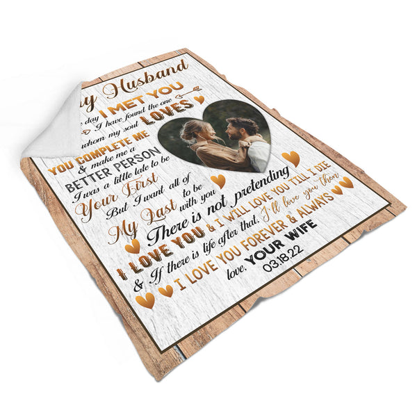 Custom Blanket To My Husband| The Day I  Met You| Anniversary Fleece Blanket for  Him| Loves Blanket Christmas Decoration|  I Love You More| Gifts for Him on  Valentine’s Day BP61 Myfihu