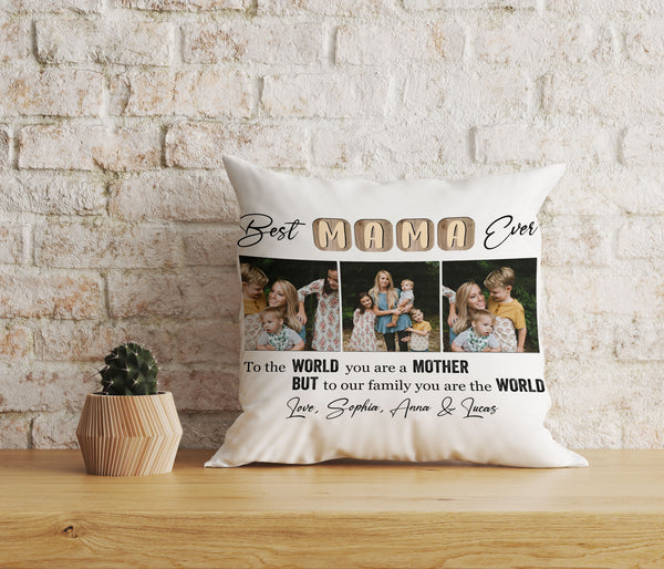 Personalized Mom Pillow - Best Mama Ever, Mother's Day Thoughtful Gift Photo Collage, I Love You Mom| NPL18