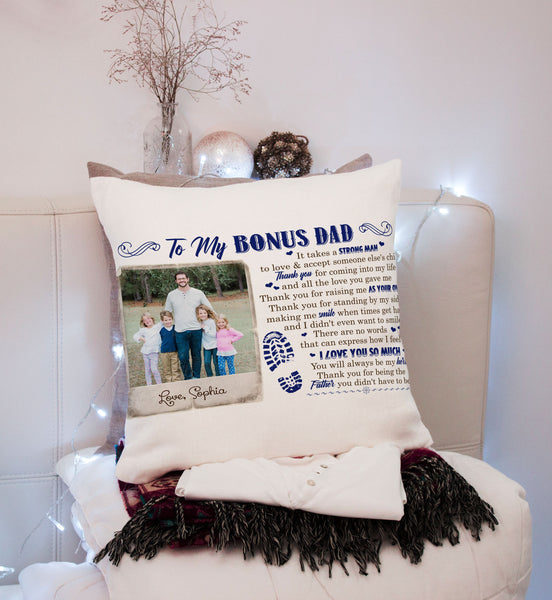 Bonus Dad Personalized Pillow (Insert Included) Father's Day Gift Custom Pillow Stepdad 1-side Print| NPL130