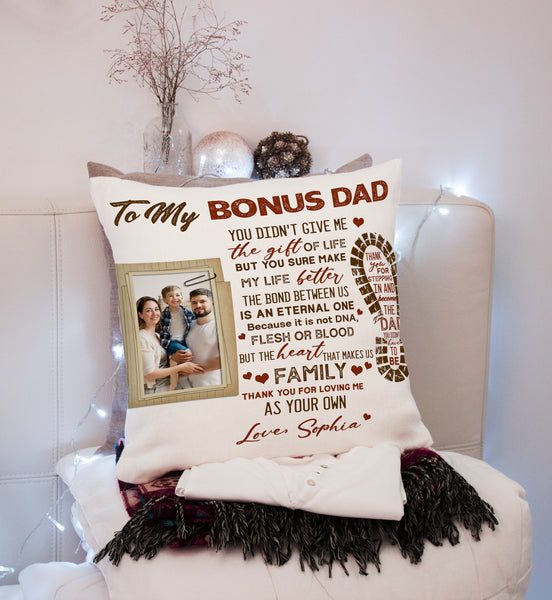 Bonus Dad Personalized Pillow (Insert Included) Fathers Day Gift Custom Pillow for Stepdad 1-side Print NPL129