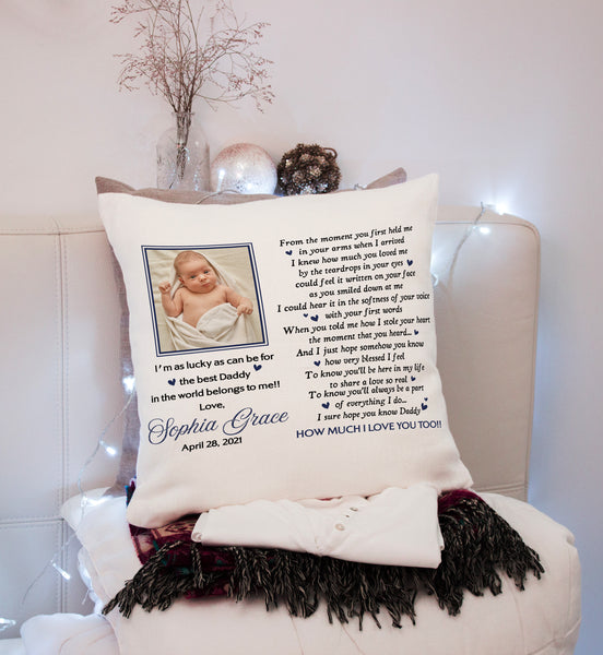 New Dad Personalized Pillow (Insert Included) Custom Baby Photo First Father's Day Gift 1-side Print| NPL97