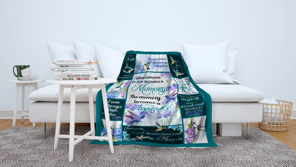 Hummingbird Memorial Blanket| In Loving Memory Remembrance Fleece Throw for Loss of Loved One, Loss of Wife, Husband | N1179