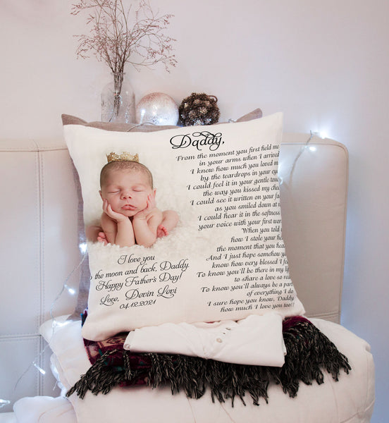 New Dad Personalized Pillow (Insert Included) Happy First Father's Day Gift Custom Photo 1-side Print| NPL156