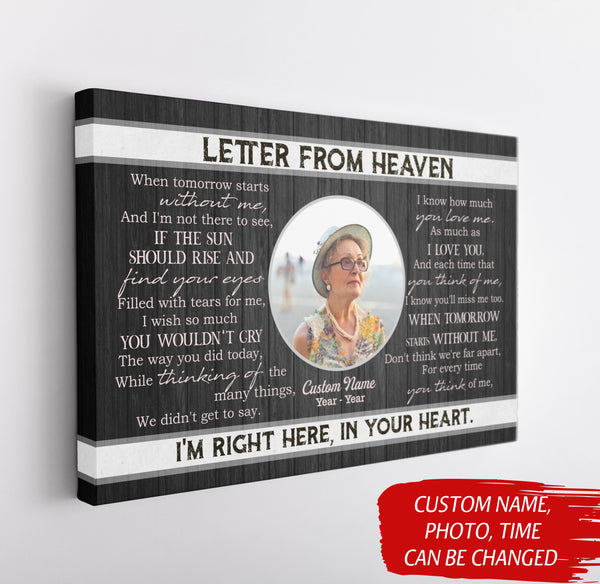 A Letter From Heaven Memorial Canvas| Custom Sympathy Gift for Loss of Loved One Remembrance Keepsake| JC849