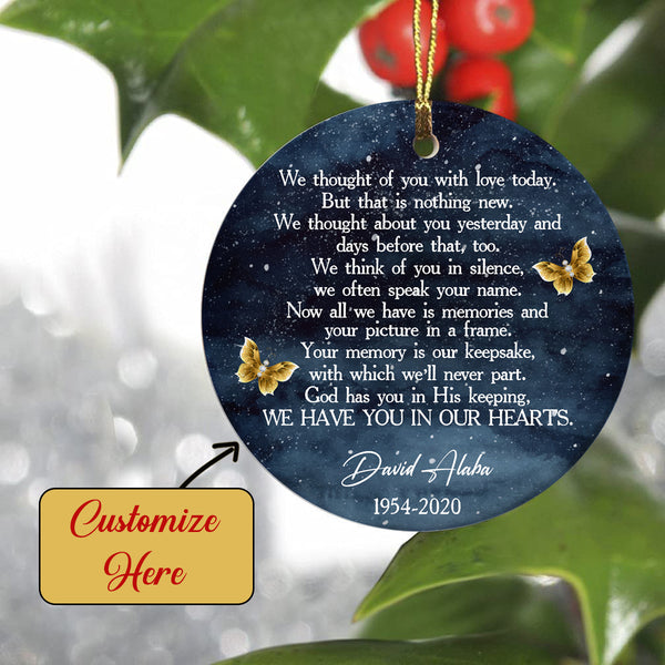Memorial Circle Ornament Forever In Our Heart Butterfly Ornament - Custom Christmas Memorial Sympathy Gift for Loss of Loved One Father Mother Christmas Remembrance Ornament - JOR32