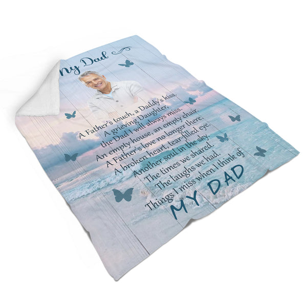 Father Memorial Blanket| Custom Photos| Father Remembrance Throw Blanket for Grieving Daughter, Angel Dad in Heaven| N1730 Myfihu