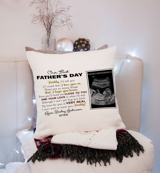 Our First Fathers Day Personalized Pillow (Insert Included) Sonogram Gift for Dad to Be New Dad 1-side Print| NPL107