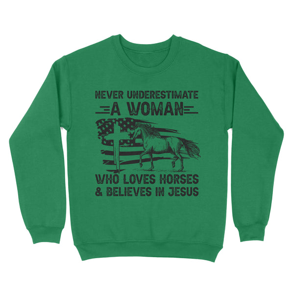 Never underestimate a woman who loves horses and believes in Jesus, horse gifts for girls D03 NQS2680 - Standard Crew Neck Sweatshirt