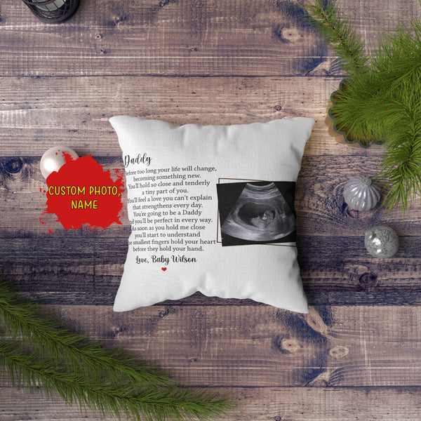 Dad to Be Personalized Pillow (Insert Included) Custom Sonogram Fathers Day Gift New Daddy 1-side Print NPL133