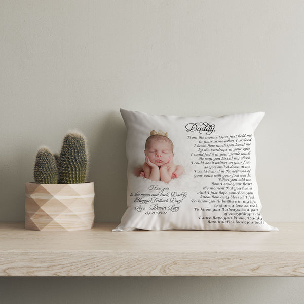 New Dad Personalized Pillow (Insert Included) Happy First Father's Day Gift Custom Photo 1-side Print| NPL156