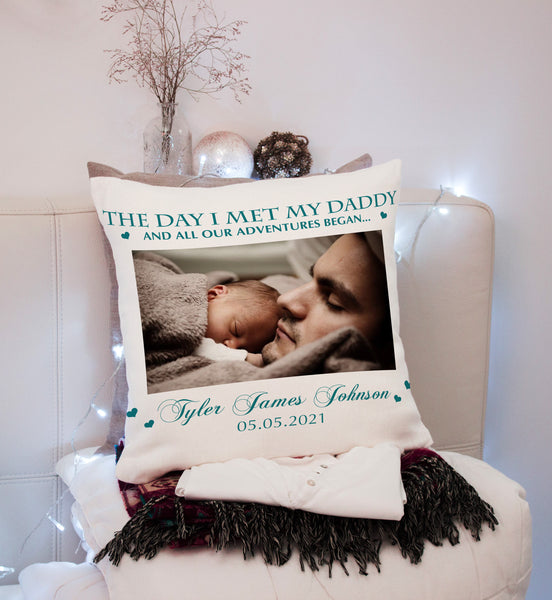New Dad Personalized Pillow (Insert Included) Custom Photo Happy First Father's Day Gift 1-side Print| NPL101