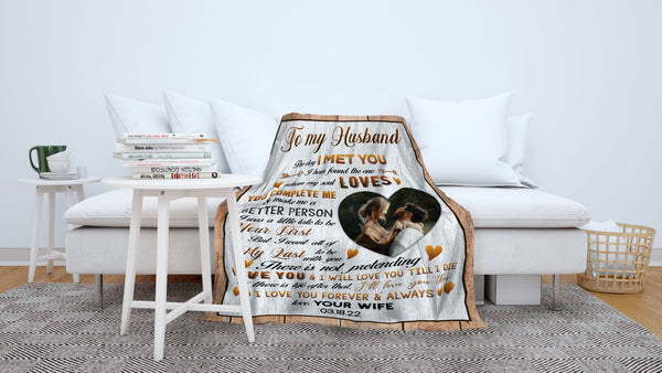Custom Blanket To My Husband| The Day I  Met You| Anniversary Fleece Blanket for  Him| Loves Blanket Christmas Decoration|  I Love You More| Gifts for Him on  Valentine’s Day BP61 Myfihu