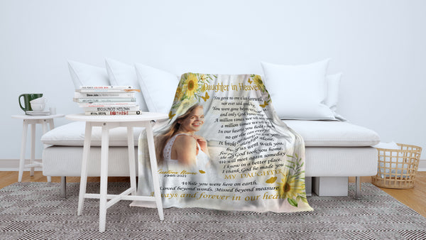 Personalized Sunflower Memorial Blanket for Daughter - Daughter in Heaven Blanket - Daughter Remembrance Fleece Blanket Sympathy Gift for Loss of Daughter In Memory of Daughter - JB313