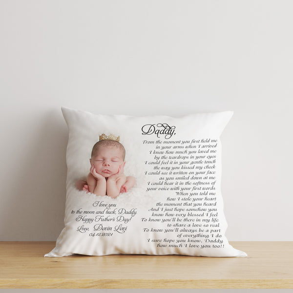 New Dad Personalized Pillow (Insert Included) Happy First Father's Day Gift Custom Photo 1-side Print| NPL156