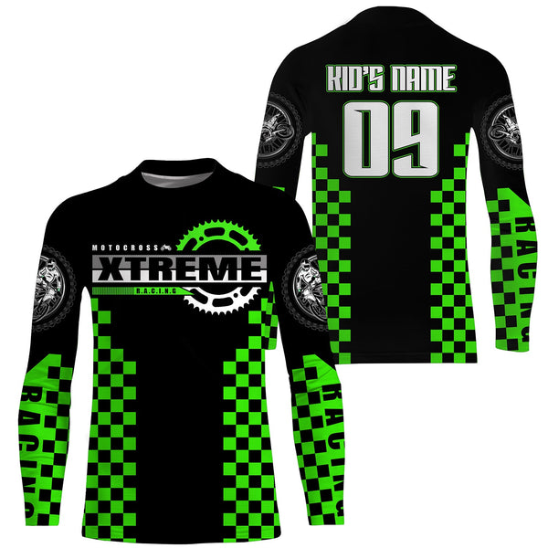 Green Motocross jersey custom kid men women UPF30+ dirt bike riding extreme MX shirt motorcycle PDT96