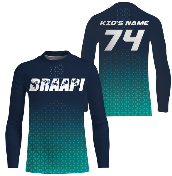 Custom motocross jersey blue Braaap UPF30+ kids men women dirt bike racing long sleeves motorcycle NMS1041