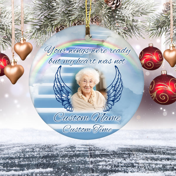 Memorial ornament - your wings were ready, Christmas in heaven, remembrance ornament home decor| ONT27