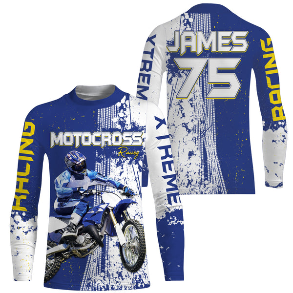 Custom Motocross jersey kid men women UV protective MX blue biker racing shirt extreme motorcycle PDT78