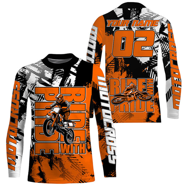 Ride With Pride Personalized Motocross Jersey UPF30+ Orange Kid Adult MX Racing Off-road Dirt Bike NMS1192