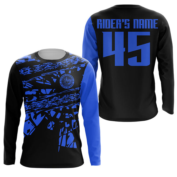 Kid&Adult Personalized Motocross Jersey UPF30+ No Guts No Glory MX Racing Blue Dirt Bike NMS1205
