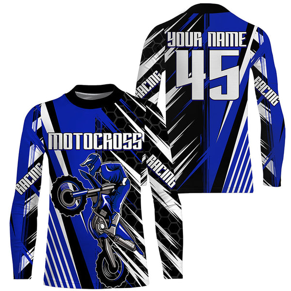 Blue Motocross Men Women Kid Jersey UPF30+ Custom Dirt Bike Off-Road Jersey Extreme Racing Shirt PDT372