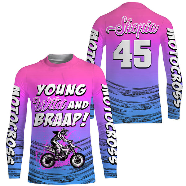 Custom Motocross Jersey for Women Girls UPF30+ Young Wild Brap Dirt Bike Racing Offroad Motorcycle NMS1255