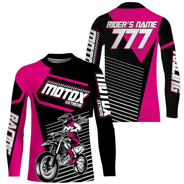 Girls Women Personalized MotoX Jersey UPF30+ Pink Dirt Bike Racing Motocross Off-Road Shirt NMS1221