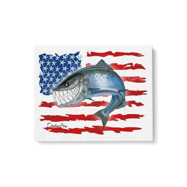 Salmon fishing with American flag ChipteeAmz's art Matte Canvas AT026