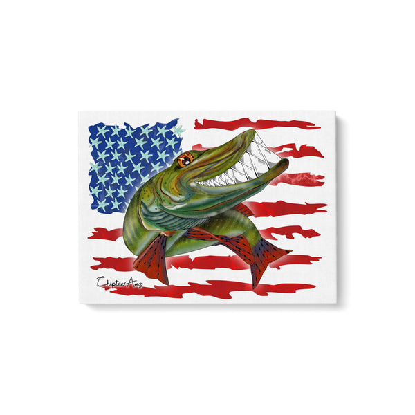 Musky fishing with American flag ChipteeAmz's art Matte Canvas AT012