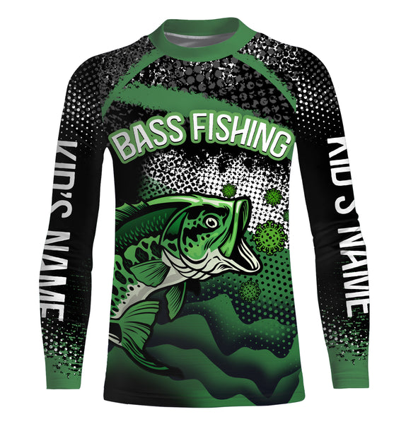 Personalized Bass fishing UV protection quick dry Customize name long sleeves fishing shirts UPF 30+ TMTS001