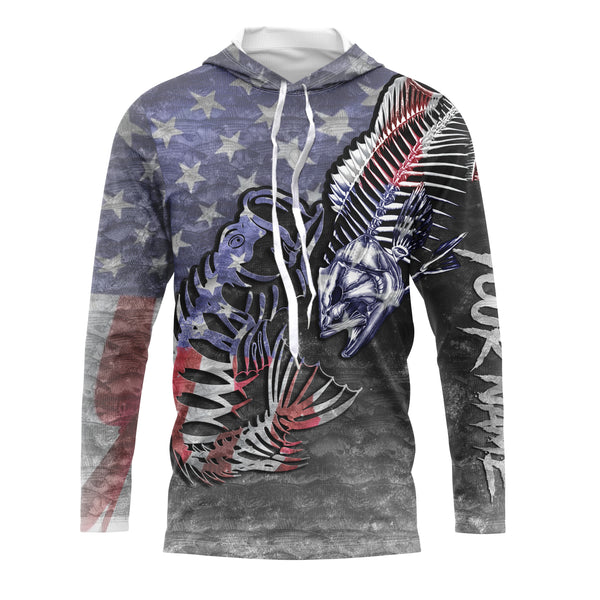 Bass Skeleton fishing UV protection quick dry Customize name long sleeves fishing shirts UPF 30+ TMTS006