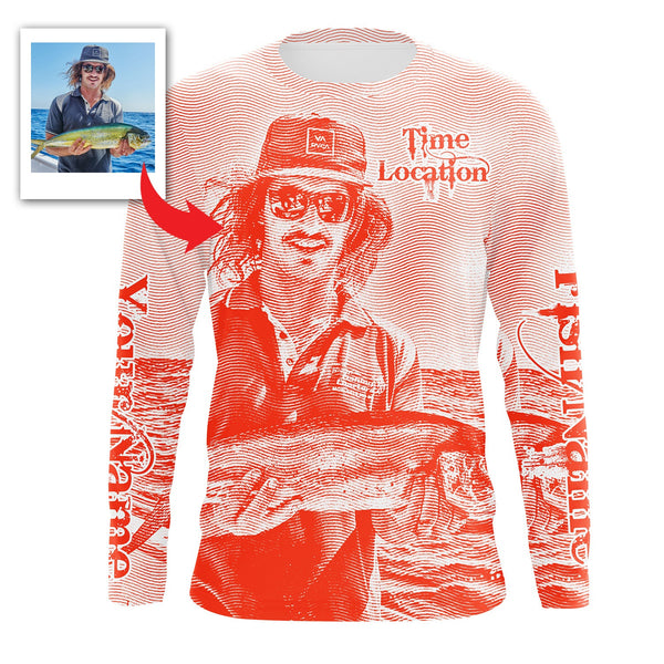 Fishing Shirt Custom Name, Image, Time, Location 3D UV protection Shirts UPF 30+ Fishing gift| Red - TMTS050