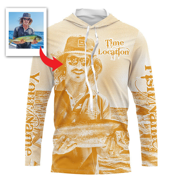 Fishing Shirt Custom Name, Image, Time, Location 3D UV protection Shirts UPF 30+ Fishing gift| Orange - TMTS050