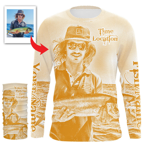 Fishing Shirt Custom Name, Image, Time, Location 3D UV protection Shirts UPF 30+ Fishing gift| Orange - TMTS050