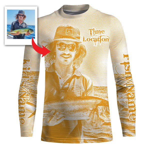 Fishing Shirt Custom Name, Image, Time, Location 3D UV protection Shirts UPF 30+ Fishing gift| Orange - TMTS050
