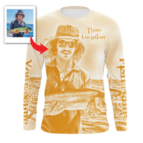 Fishing Shirt Custom Name, Image, Time, Location 3D UV protection Shirts UPF 30+ Fishing gift| Orange - TMTS050