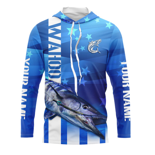 Wahoo Fishing Custom Blue Long sleeve performance Fishing Shirts, Wahoo Fishing apparel TMTS016