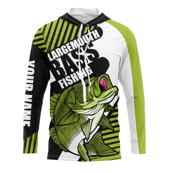 Largemouth Bass fishing Green UV protection quick dry Customize name personalized long sleeves fishing shirts UPF 30+ TMTS018