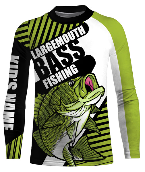 Largemouth Bass fishing Green UV protection quick dry Customize name personalized long sleeves fishing shirts UPF 30+ TMTS018