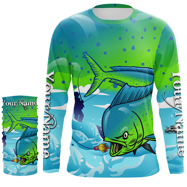 Mahi mahi ( Dorado) Fishing Customize Name UV protection quick dry UPF 30+ fishing shirts TMTS047