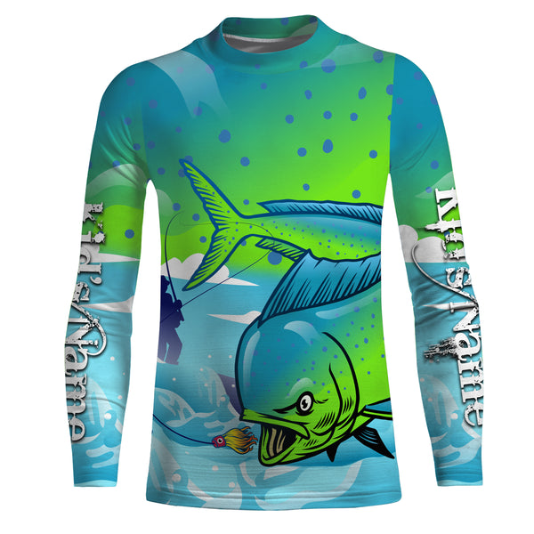 Mahi mahi ( Dorado) Fishing Customize Name UV protection quick dry UPF 30+ fishing shirts TMTS047